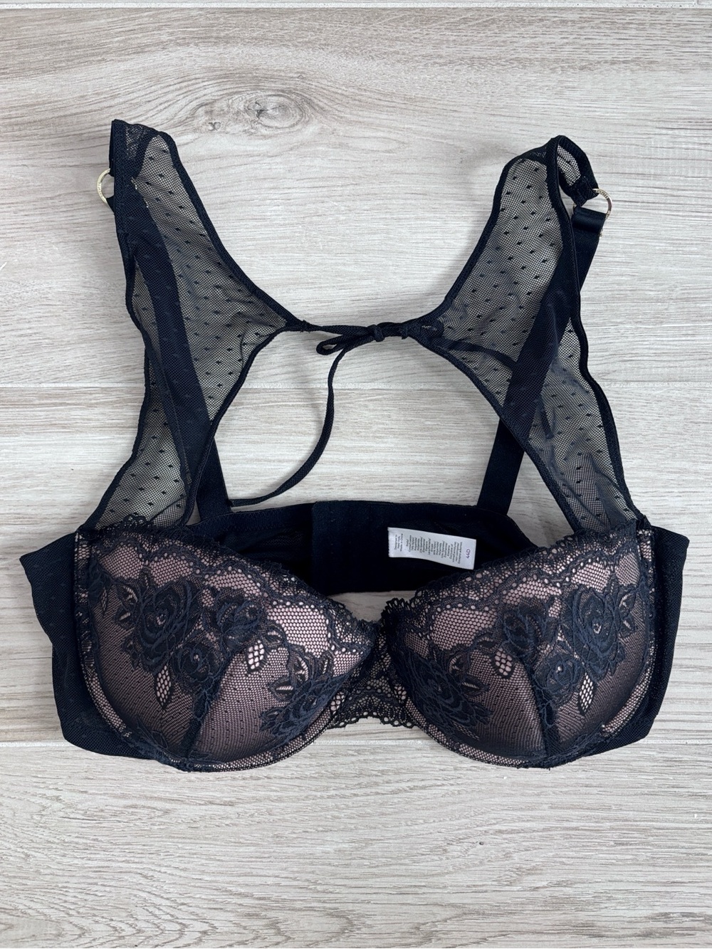 Adore Me Cordelia Push Up Bra Black Floral Lace Overlay 44D